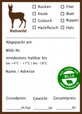 100x Rehwild-Wildbret-Aufkleber